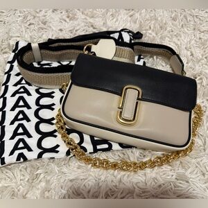 The J Marc Shoulder Bag - Marc Jacobs Black & Cream Crossbody with Gold Accents